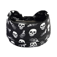 Halloween Simulation Cotton Hair Bands, Wide Hair Accessories for Women, Skull Pattern, 480~800x140mm(OHAR-PW0003-222A)