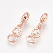 Alloy European Dangle Charms, Large Hole Pendants, Heart, Rose Gold, 26mm, Hole: 4mm(MPDL-S067-010RG)