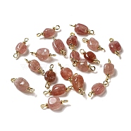 Natural Strawberry Quartz Connector Charms, Nuggets Links with Real 18K Gold Plated Brass Double Loops, 19~25.5x8~9.5x4~8.5mm, Hole: 1.8mm(FIND-C046-11A-G)
