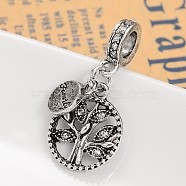 Ring with Tree Alloy Rhinestone European Dangle Charms, Large Hole Pendants, Crystal, 30mm, Hole: 5mm(MPDL-M052-02I)