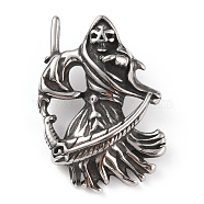304 Stainless Steel Pendants, God of Death Charm, Antique Silver, 44.5x32x16mm, Hole: 9x5mm(STAS-A083-19AS)