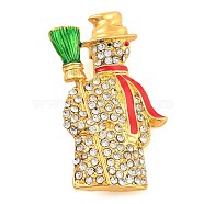 Christmas Theme Enamel Pins, Alloy Rhinestone Brooches for Backpack Clothes, Snowman with Broom, Golden, 47x26.5mm(JEWB-S022-04C-G)