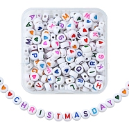 200Pcs 2 Style Opaque Acrylic Beads, Flat Round with Letter & Heart, Mixed Color, 7x3.5mm, Hole: 1.2mm(SACR-YW0001-47)