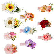 10Pcs 10 Styles Simulation Flower Cloth Alligator Hair Clips, with Iron Finding, Hair Accessories for Girl, Mixed Color, 65~85x40~65x33mm, 1pc/style(PHAR-GA0001-01)