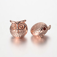 Owl Alloy Beads, Rose Gold, 11x11x9mm, Hole: 1.5mm(X-PALLOY-L161-04RG)