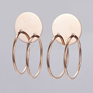 304 Stainless Steel Dangle Stud Earrings, Hypoallergenic Earrings, Flat Round with Ring, Rose Gold, 51x25x35mm, Pin: 0.8mm(X-EJEW-L213-12RG)