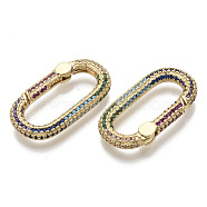 Brass Micro Pave Cubic Zirconia Spring Gate Rings, Nickel Free, Oval, Colorful, Real 16K Gold Plated, 29x15x4mm, Inner Diameter: 22x8mm(ZIRC-S066-031-NF)