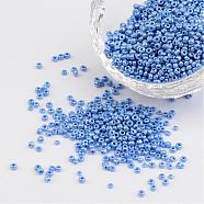 DIY Craft Beads 12/0 Opaque Colors Lustered Round Glass Seed Beads, Cornflower Blue, Size: about 2mm in diameter, hole:1mm, about 3304pcs/50g(X-SEED-A012-2mm-123B)