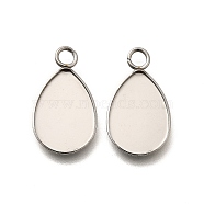 304 Stainless Steel Pendant Cabochons Settings, Teadrop Charm, Stainless Steel Color, Tray: 14x9.5mm, 18.5x10.5x1mm, Hole: 2mm(STAS-F311-07P)