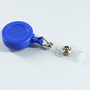 ABS Plastic Badge Reel, Retractable Badge Holder, with Platinum Iron Bobby Clip, Flat Round, Blue, 86x32x16mm(OFST-PW0002-198H)