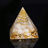 Orgonite Pyramid Resin Display Decorations, with Brass Findings, Gold Foil and Natural Quartz Crystal Chips Inside, for Home Office Desk, 30mm(G-PW0005-05A)