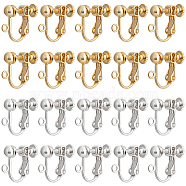 20Pcs 2 Colors Brass Clip-on Earring Findings, Components Screw Back Ear Wire Non Pierced Earring Converter, with Loop, for Jewelry Making, Golden & Silver, 17x14x5mm, Hole: 1.6mm, 10Pcs/color(KK-BBC0011-24)