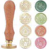 4Pcs 4 Styles Animal Theme Golden Tone Brass Wax Seal Stamp Head, with 1Pc Pear Wood Handle, for DIY Scrapbooking, Mixed Shapes, 30mm, 1pc/style(AJEW-CP0007-49B-02)