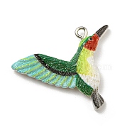 Opaque Resin Pendants, Bird Charms with Platinum Tone Iron Loops, Colorful, 25x32x5mm, Hole: 2mm(CRES-D013-01A)