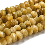 Natural Tiger Eye Beads Strands, Faceted, Rondelle, Gold, 8~8.5x5~5.5mm, Hole: 1mm, about 71pcs/strand, 15.31''(38.9cm)(G-K351-B01-02)