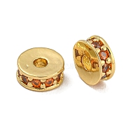 Rack Plating Brass Micro Pave Cubic Zirconia Beads, Lead Free & Cadmium Free, Long-Lasting Plated, Real 18K Gold Plated, Round, Orange Red, 5x2mm, Hole: 1.5mm(KK-U030-26G-03)