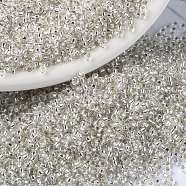 MIYUKI Round Rocailles Beads, Japanese Seed Beads, 15/0, (RR1) Silverlined Crystal, 15/0, 1.5mm, Hole: 0.7mm, about 27777pcs/50g(SEED-X0056-RR0001)