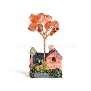 Resin Display Decorations, Reiki Energy Stone Feng Shui Ornament, with Natural Red Agate Tree and Copper Wire, House, 29x20x50~55mm(DJEW-PW0009-002A-05)