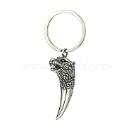 304 Stainless Steel Wolf Tooth Keychain, with Iron Split Key Rings, Antique Silver, 7.4cm(KEYC-JKC00579)