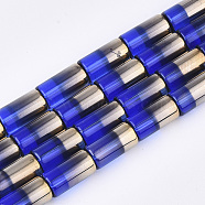 Half Electroplate Glass Beads Strands, Column, Blue, 19.5~20x10mm, Hole: 1.4mm, about 15~17pcs/strand, 13.39 inch(34cm)(EGLA-S177-01D)