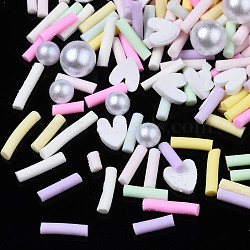 Handmade Polymer Clay Cabochons, Fashion Nail Art Decoration Accessories, with ABS Plastic Imitation Pearl Beads, Mixed Shapes, Yellow, 2~12x1.5~5x1~5mm(CLAY-N006-82A)