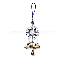 Sun Moon Star Wind Chimes, Handmade Lampwork & Alloy & Resin Evil Eye Hanging Ornaments, Antique Silver & Golden, 329mm(HJEW-H058-09)