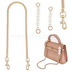 WADORN 3Pcs 3 Style ABS Plastic Imitation Pearl & Iron Curb Chain Bag Handles, Golden, 13.5~60cm, 1pc/style(DIY-WR0002-70B)