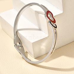 304 Stainless Steel Hinged Bangles for Women, with Enamel, Heart, Stainless Steel Color, Inner Diameter: 2-3/8x1-3/4 inch(5.9x4.6cm)(BJEW-F474-37P-02)