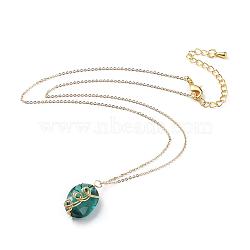 Glass Pendant Necklaces, with Copper Wire, Brass Cable Chains, Chain Extender and Lobster Claw Clasp, with Cardboard Packing Box, Oval, Dark Cyan, 15.3 inch(39cm)(X-NJEW-JN02587-01)