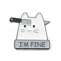 Word I'm Fine Brooch, Cat with Knife Lapel Pin for Backpack Clothes, Electrophoresis Black, White, 25.5x28x1.5mm, Pin: 1mm(JEWB-M022-17)
