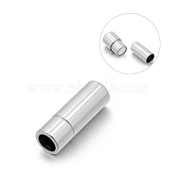 Tarnish Resistant Smooth 304 Stainless Steel Column Magnetic Clasps with Glue-in Ends, Stainless Steel Color, 17x6mm, Hole: 4mm(STAS-E089-12B)