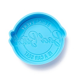 DIY Decoration Silicone Molds, Resin Casting Molds, For UV Resin, Epoxy Resin Jewelry Making, Flat Round with Word, Deep Sky Blue, 91x100x31mm(DIY-I085-19)