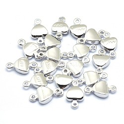 Brass Links Connectors, Cadmium Free & Nickel Free & Lead Free, Heart with Word Love, For Valentine's Day, Real Platinum Plated, 10x5.5x2mm, Hole: 1mm(KK-J279-42P-NR)