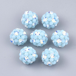 Glass Woven Beads, Ball Cluster Beads, with Sequins, Imitation Jade, Round with Flower, SkyBlue, 20~23mm(FIND-T044-32C-02)