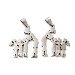 Mother's Day/Teachers' Day 201 Stainless Steel Pendants, Mother with Son & Daughter/Teacher with Students Charms, Stainless Steel Color, 26.5x22x1.4mm, Hole: 6.5x3.3mm(STAS-K251-026P)