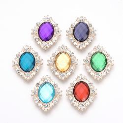Alloy Rhinestone Flat Back Cabochons, with Acrylic Rhinestone, Oval, Light Gold, Mixed Color, 32x25x4.5mm(RB-S061-B)