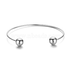 SHEGRACE Chic Rhodium Plated 925 Sterling Silver Beads Cuff Bangle, Platinum, 150mm(JB257A)