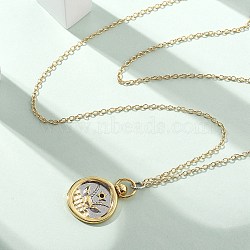 Brass Twelve Constellations Tarot Pendant Necklaces, Flat Round, Real 18K Gold Plated, Capricorn, 17.72 inch(45cm)(NJEW-Q006-01L-G)