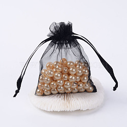 Organza Gift Bags with Drawstring, Wedding Party Christmas Favor Gift Bags, Organza Pouches for Potpourri, Black, 9x7cm(OP-R016-7x9cm-18)