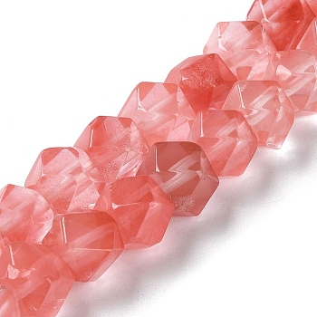 Cherry Quartz Glass Star Cut Round Beads Strands, Faceted, 7~8.5x7~8.5x7~8.5mm, Hole: 1.2mm, about 25~26pcs/strand, 8.39''~8.62''(21.3~21.9cm)