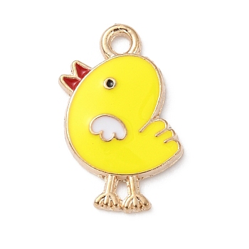 Alloy Enamel Pendants, Light Gold, Chicken Charm, Yellow, 21x14x2mm, Hole: 1.8mm