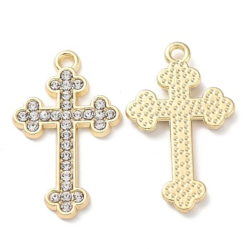 Alloy Pendants, with Rhinestone, Golden, Cadmium Free & Nickel Free & Lead Free, Corss Charms, Crystal, 27x16.5x2mm, Hole: 1.6mm