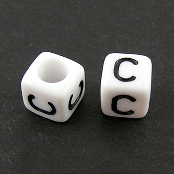 Letter Acrylic European Beads, Horizontal Hole, Cube, Letter.C, 10x10x10mm, Hole: 3.5~4mm, about 59pcs/50g