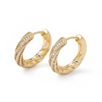 Clear Cubic Zirconia Twist Hoop Earrings, Rack Plating Brass Jewelry for Women, Cadmium Free & Nickel Free & Lead Free, Real 18K Gold Plated, 18.5x20x3.5mm, Pin: 0.8mm