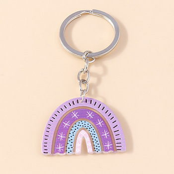 Acrylic Rainbow Pendant Keychain, Iron Key Ring Keychain, Dark Violet, 8cm