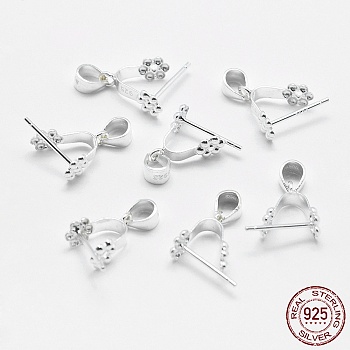 Rhodium Plated 925 Sterling Silver Pendant Bails, Ice Pick & Pinch Bails, Platinum, 6x6mm Inner Diameter, 11x10x4.5mm, Pin: 0.5mm, Hole: 3x4mm and 1mm