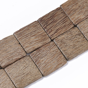 Undyed & Natural Coconut Wood Beads Strands, Waxed, Square, Camel, 39.5~40.5x34.5~40x6.5~7mm, Hole: 2mm, about 10pcs/strand, 15.35 inch
