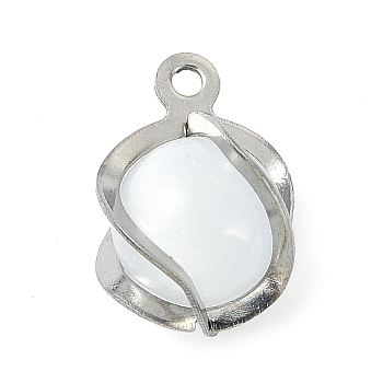 304 Stainless Steel Cat Eye Pendants, Stainless Steel Color, 13.5x10x10mm, Hole: 1.2mm