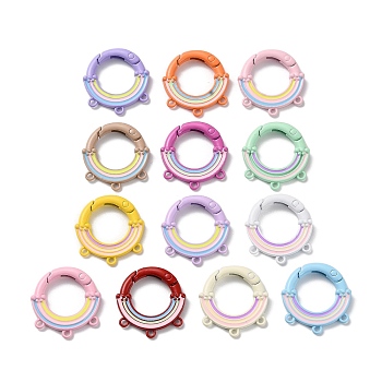 Spray Painted Alloy Spring Gate Ring, Round Rainbow with 3 Loops, Mixed Color, 27x25.5x4mm, Hole: 1.8mm