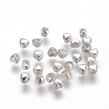 Tibetan Style Alloy Spacer Beads, Cadmium Free & Nickel Free & Lead Free, Heart, Silver, 3.5x4x3mm, Hole: 1.5mm